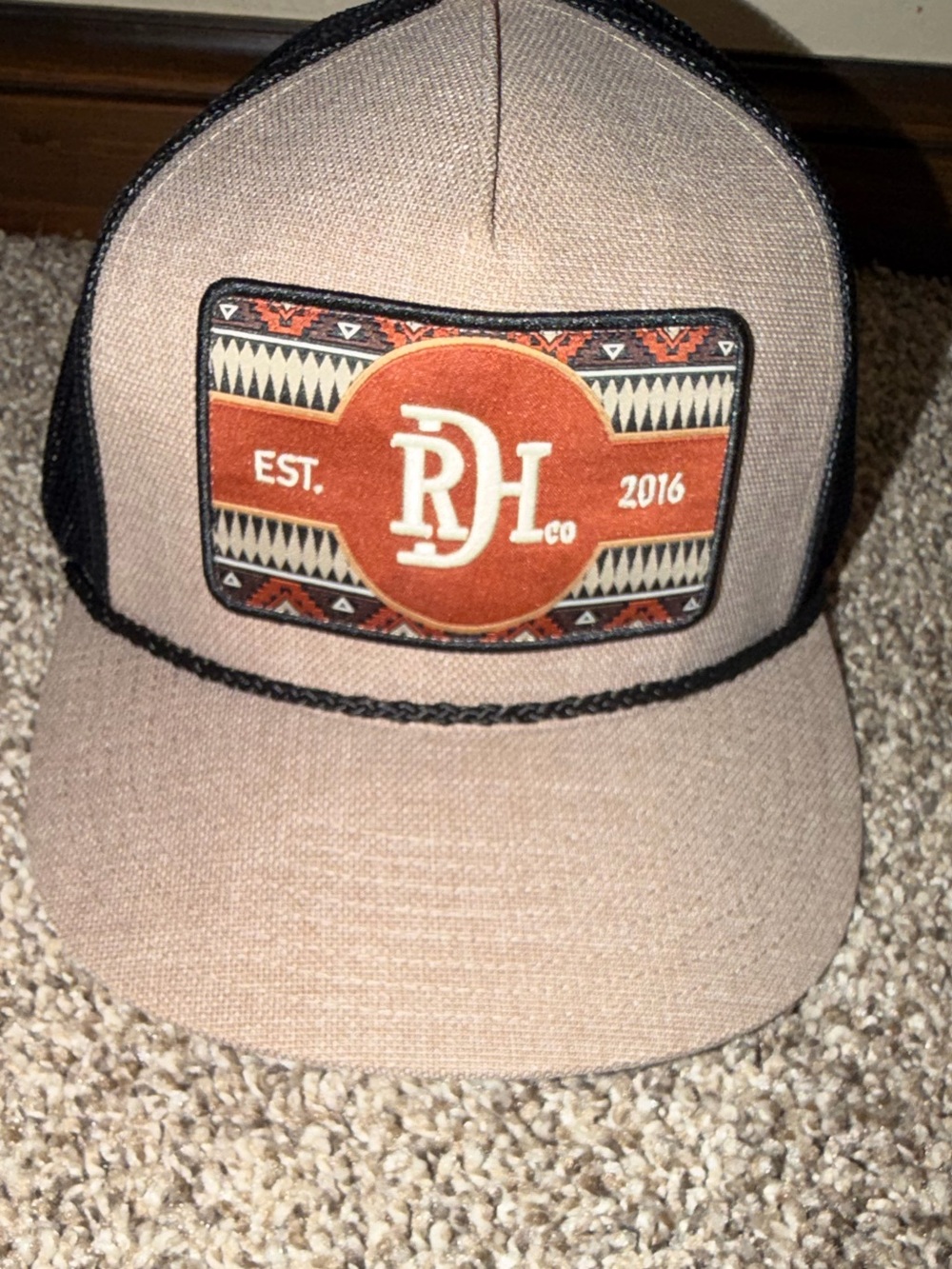 Red Dirt Hat Company Trucker Hat Tan/Black Graphic Print Mesh Back Adjustable